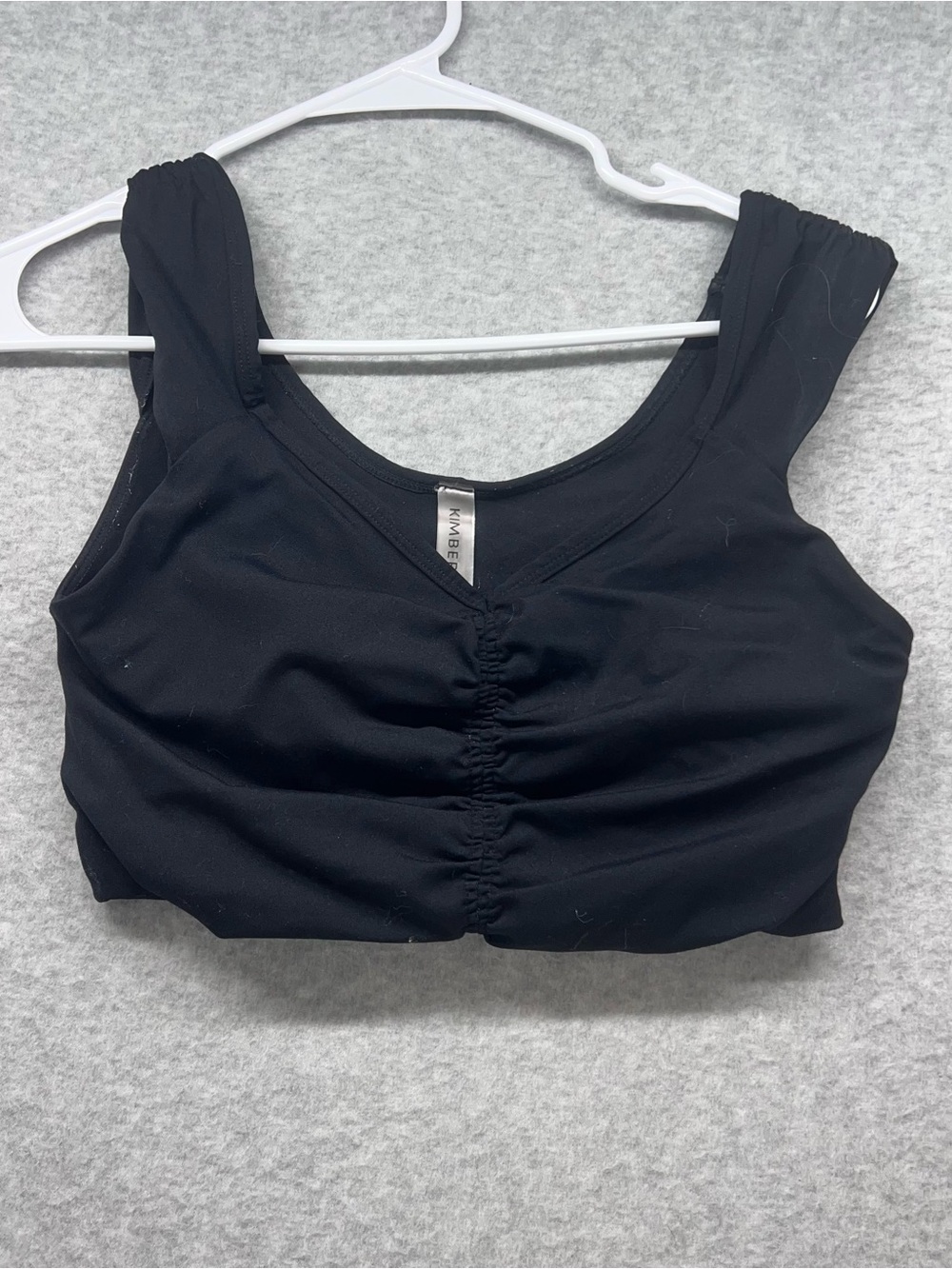 KIMBER Black Ruched Front Crop Tank